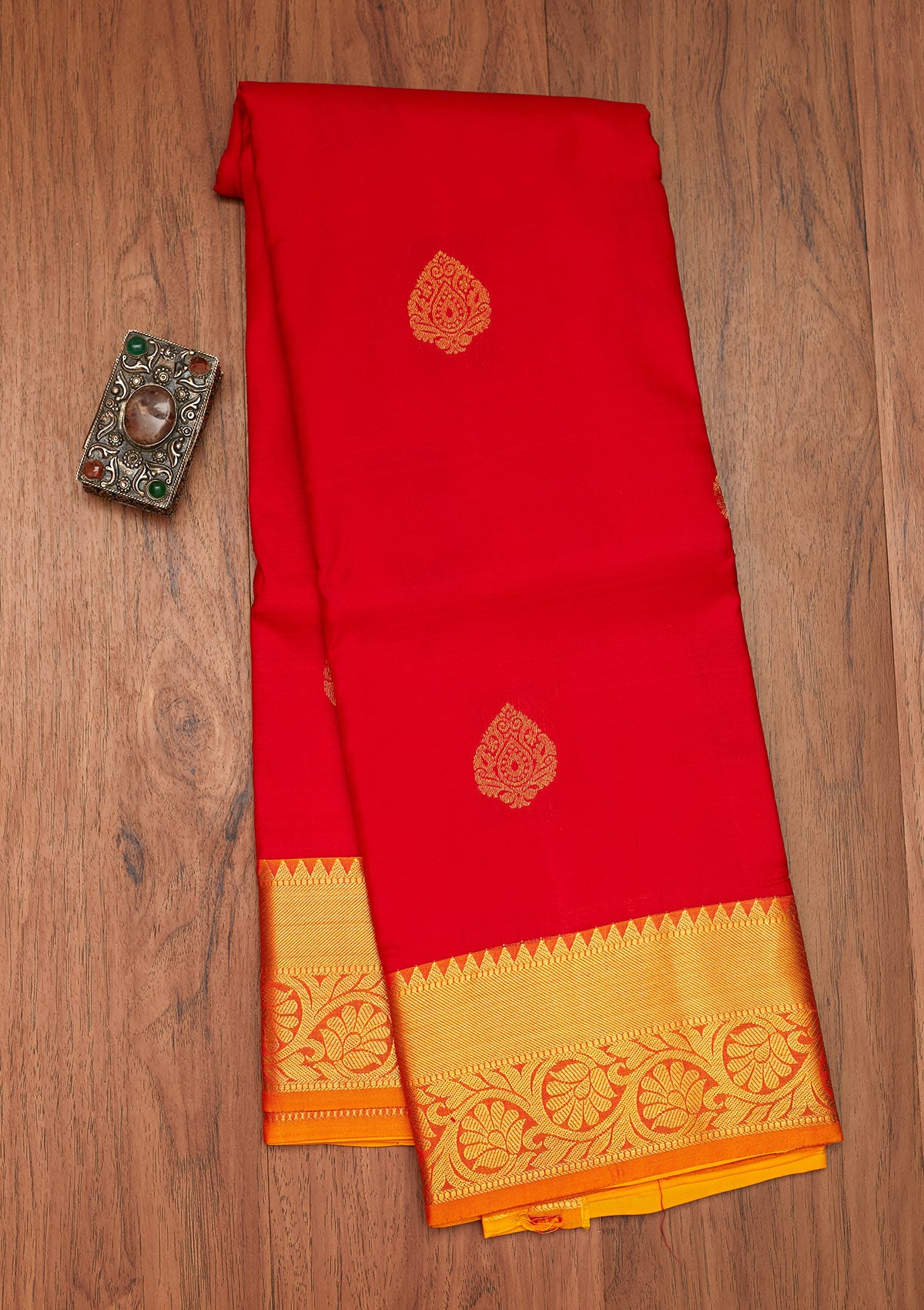 Red Zariwork Pure Silk Saree- Koskii