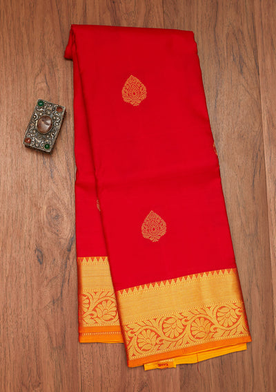 Red Zariwork Pure Silk Saree- Koskii
