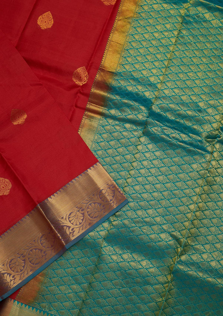 Red Zariwork Pure Silk Saree-Koskii
