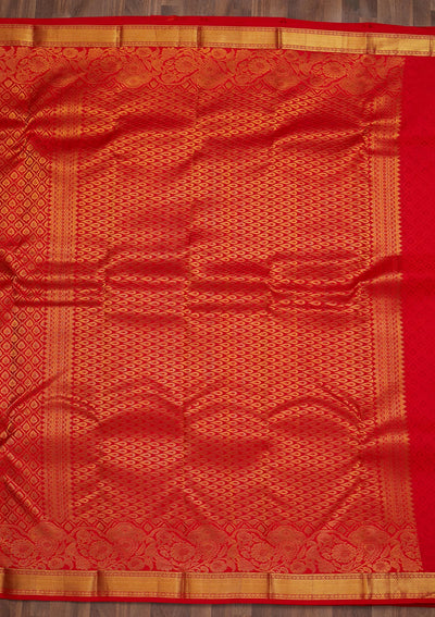 Red Zariwork Pure Silk Saree-Koskii