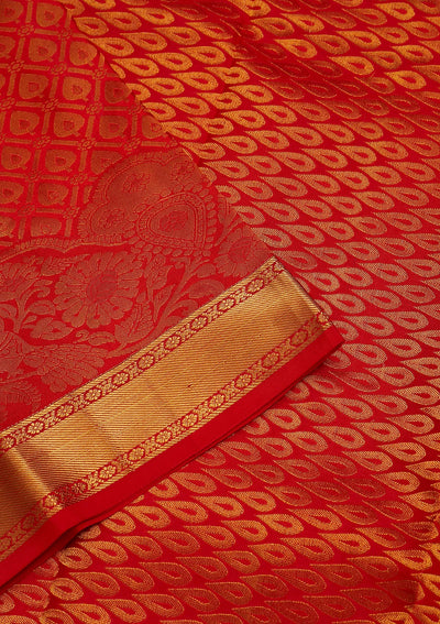 Red Zariwork Pure Silk Saree-Koskii