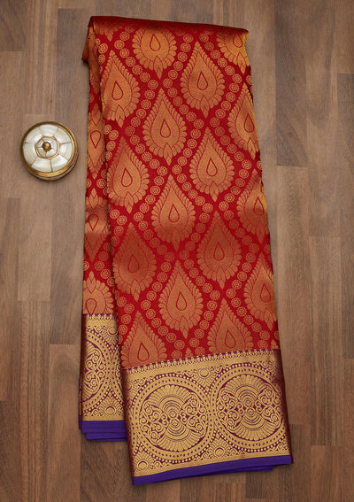 Red Zariwork Pure Silk Saree-Koskii