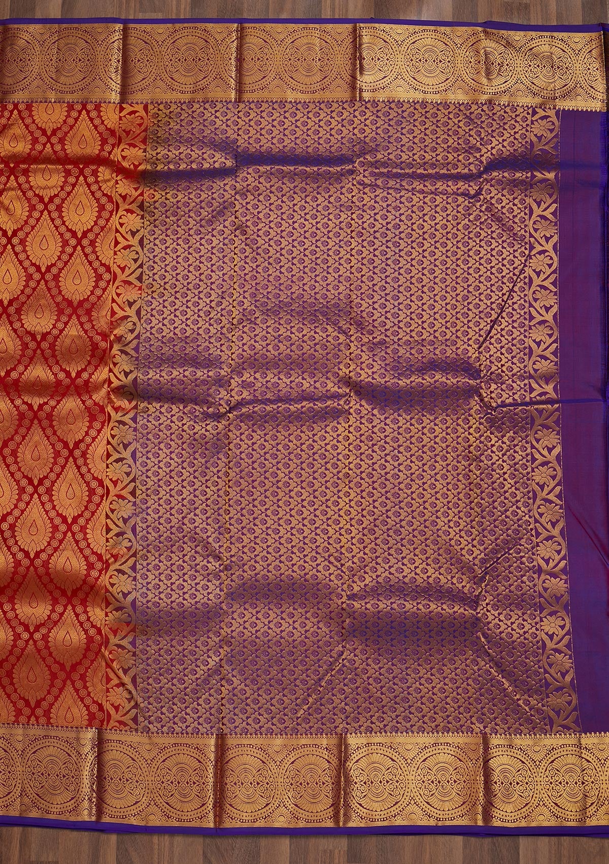 Red Zariwork Pure Silk Saree-Koskii