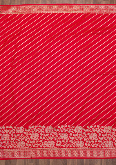 Red Zariwork Raw Silk Saree-Koskii