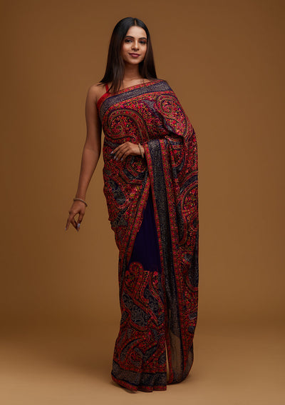 Royal Blue Swarovski Georgette Designer Saree - Koskii