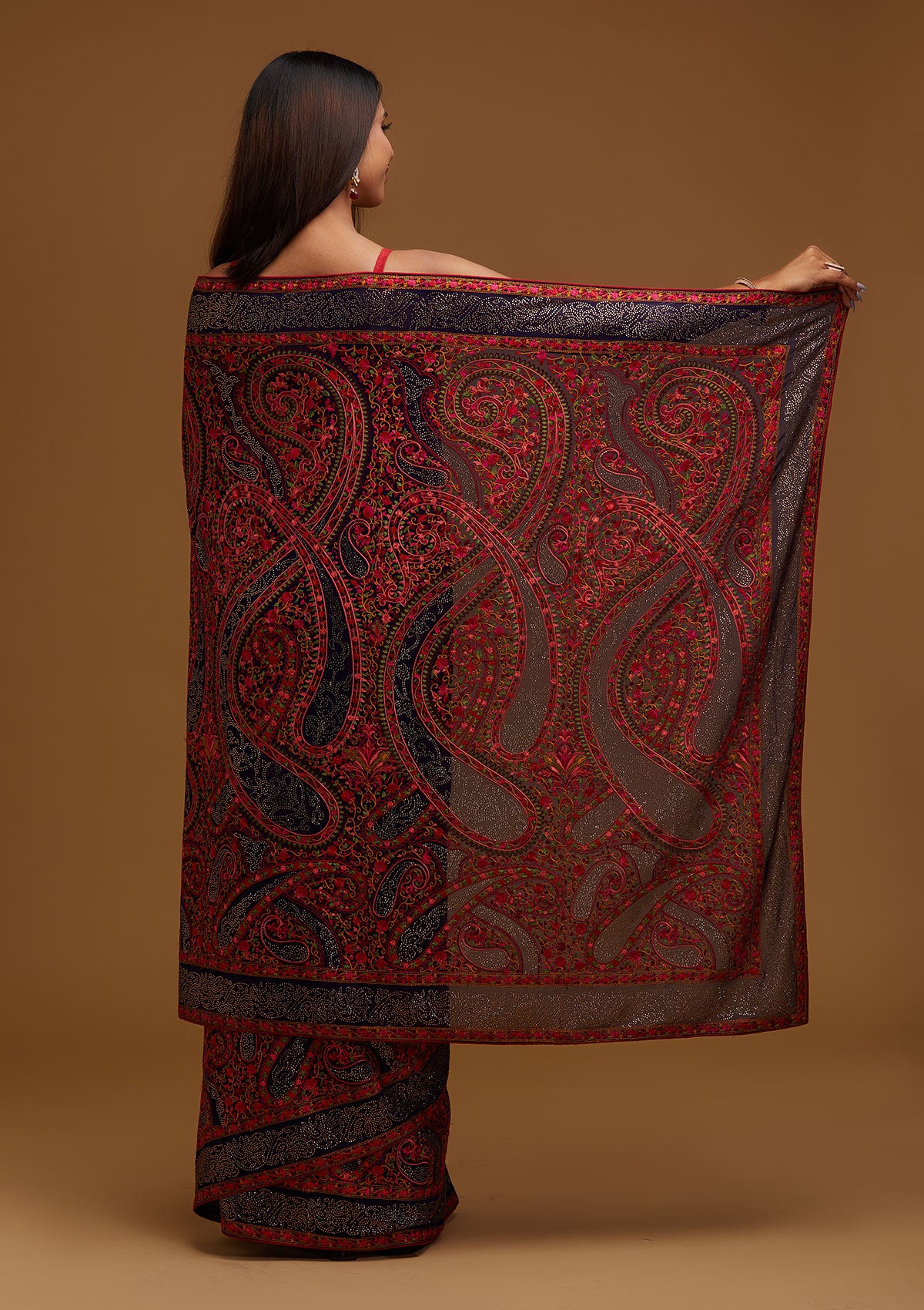 Royal Blue Swarovski Georgette Designer Saree - Koskii