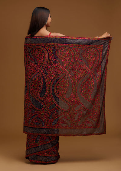 Royal Blue Swarovski Georgette Designer Saree - Koskii