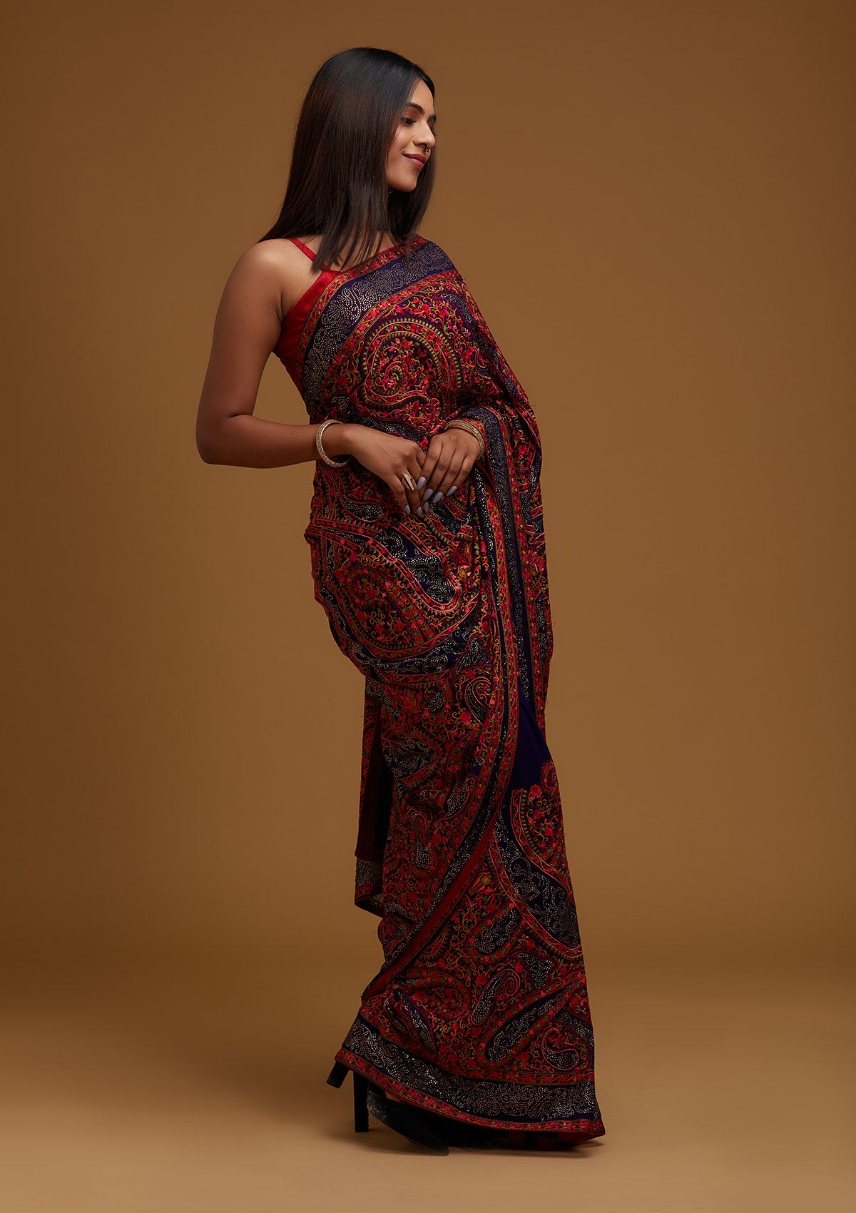 Royal Blue Swarovski Georgette Designer Saree - Koskii