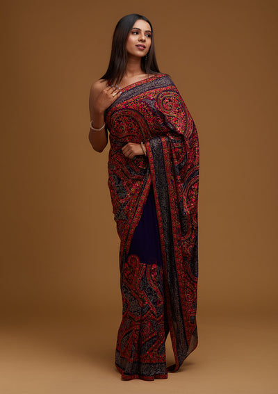 Royal Blue Swarovski Georgette Designer Saree - Koskii