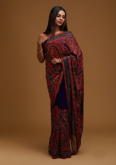 Royal Blue Swarovski Georgette Designer Saree - Koskii