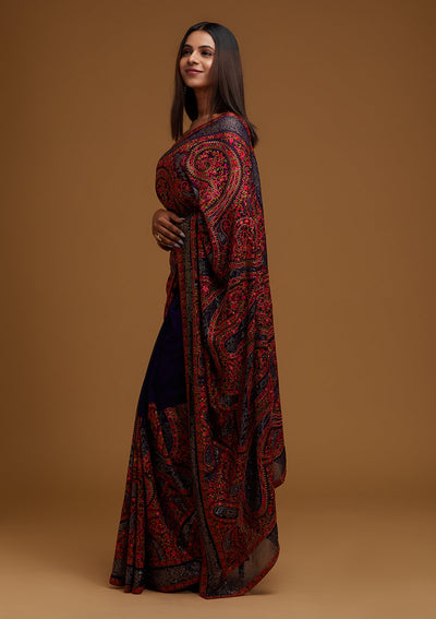 Royal Blue Swarovski Georgette Designer Saree - Koskii