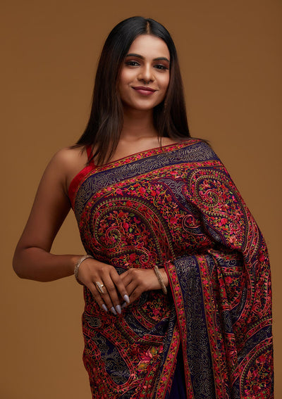Royal Blue Swarovski Georgette Designer Saree - Koskii