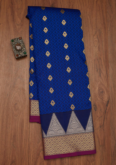 Royal Blue Zariwork Art Silk Designer Saree - Koskii
