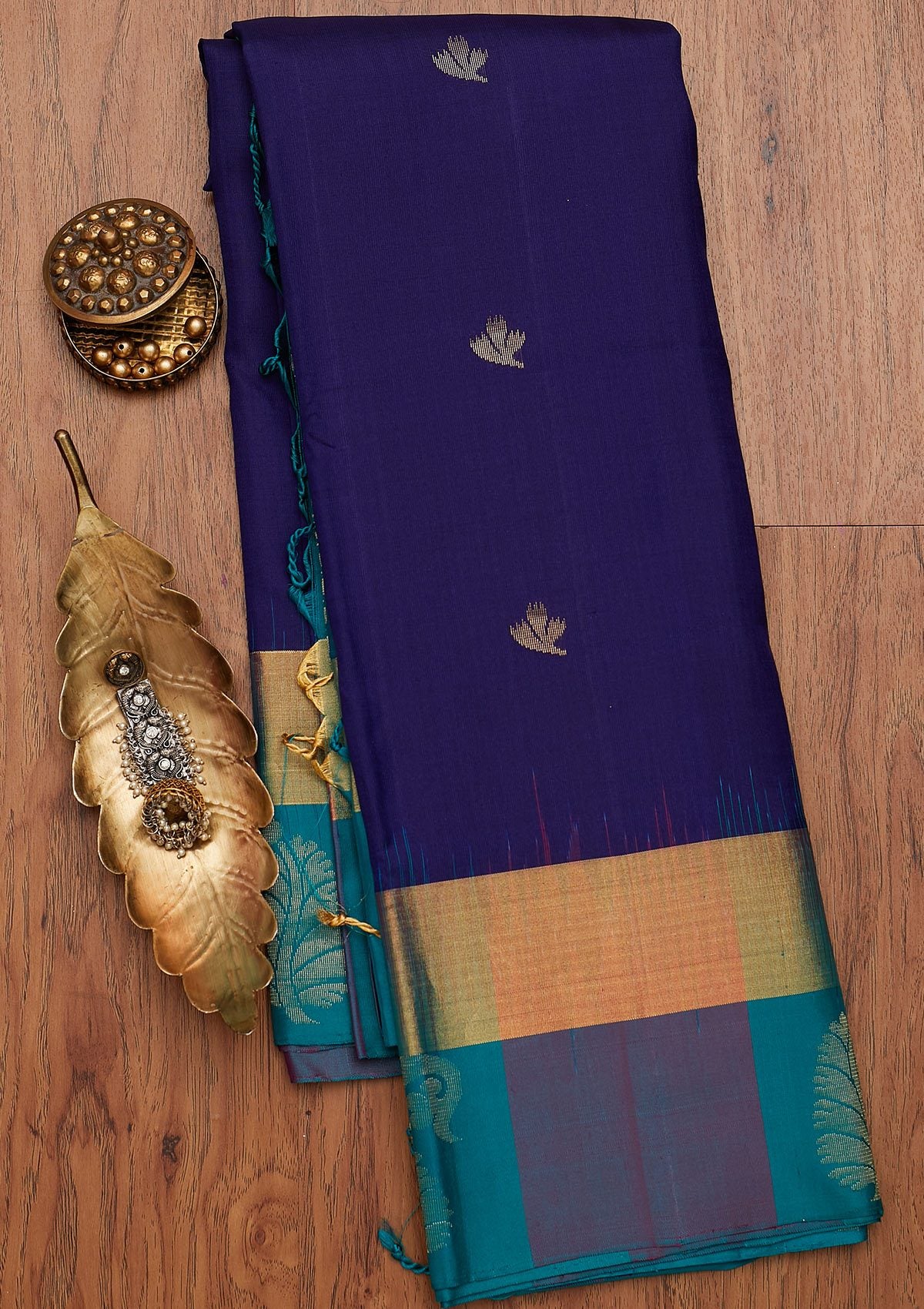 Royal Blue Zariwork Pure Silk Designer Saree - koskii