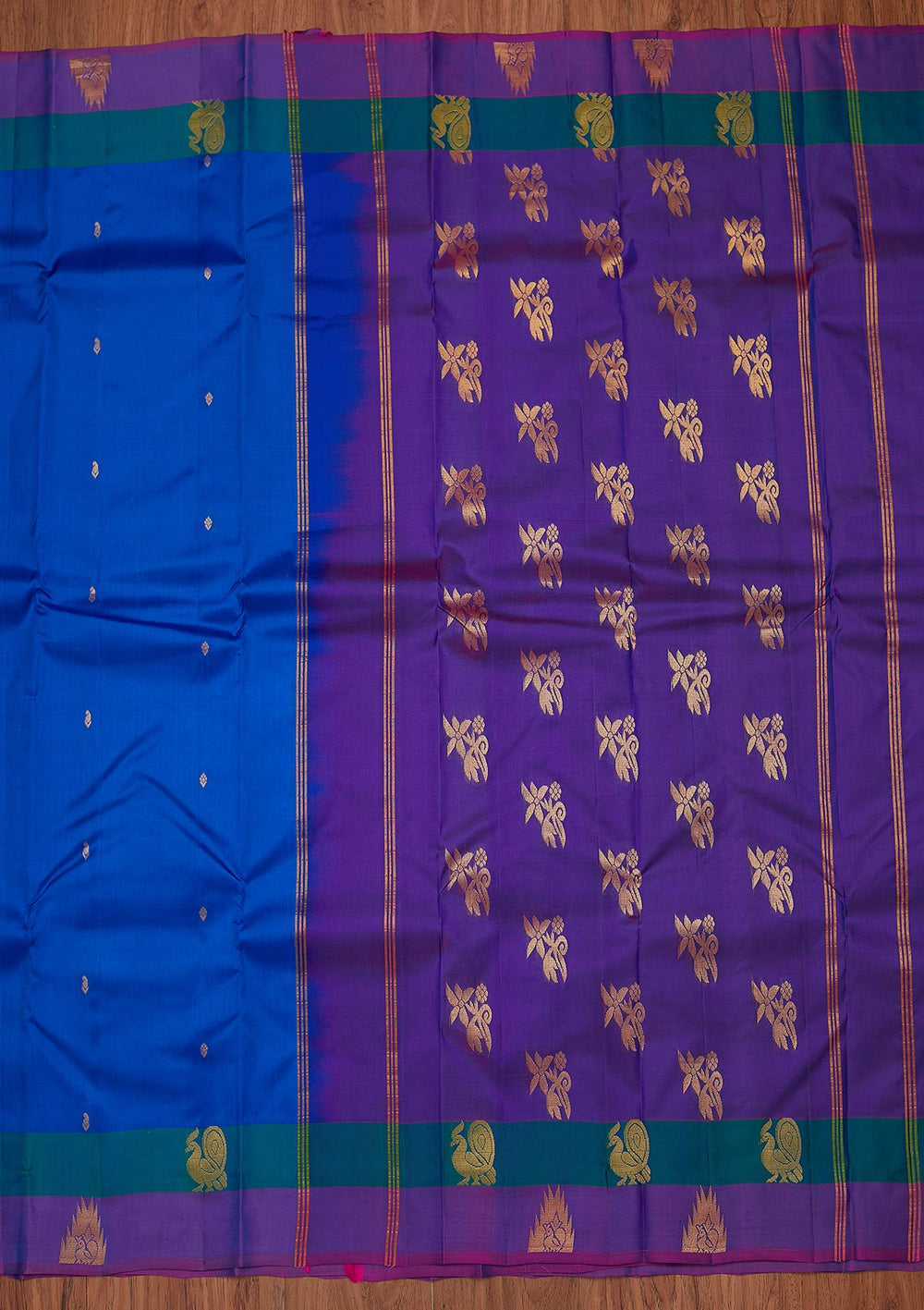 Royal Blue Zariwork Pure Silk Designer Unstitched Saree - Koskii