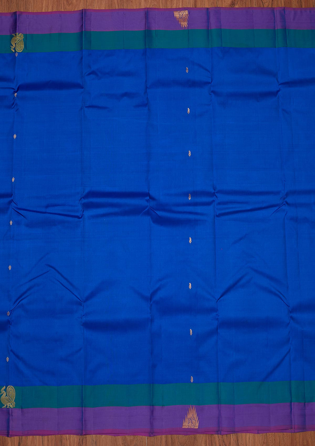 Royal Blue Zariwork Pure Silk Designer Unstitched Saree - Koskii