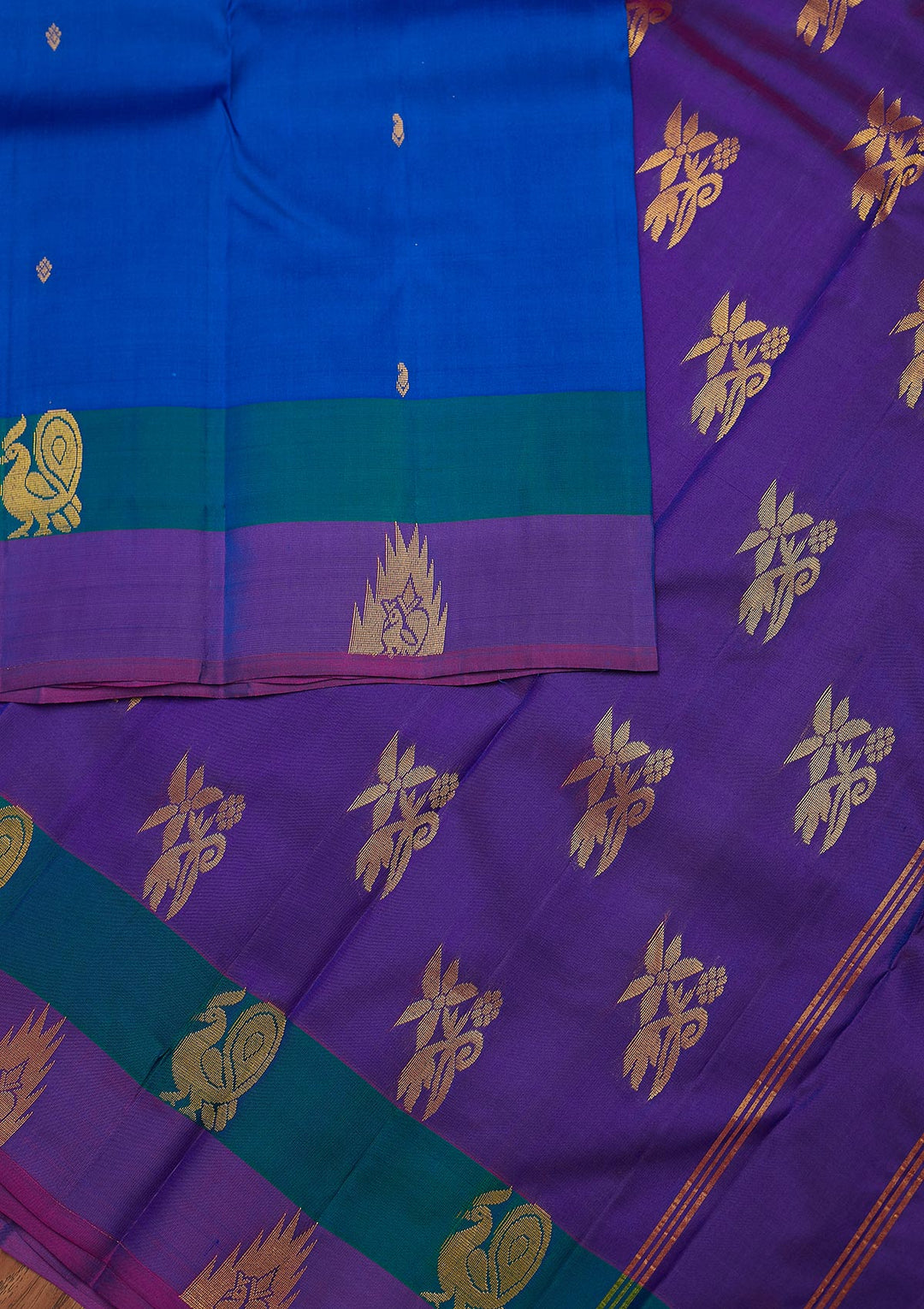 Royal Blue Zariwork Pure Silk Designer Unstitched Saree - Koskii
