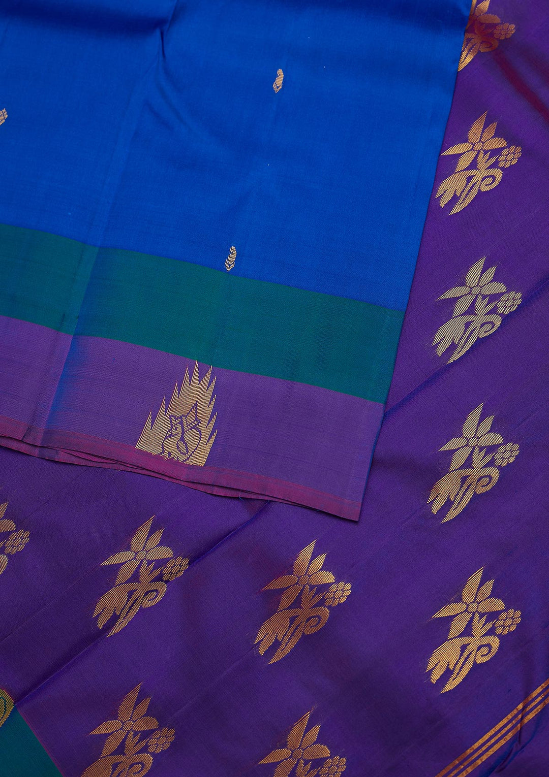 Royal Blue Zariwork Pure Silk Designer Unstitched Saree - Koskii