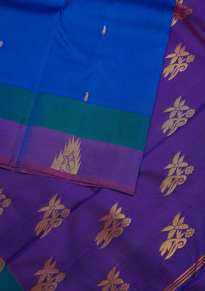 Royal Blue Zariwork Pure Silk Designer Unstitched Saree - Koskii