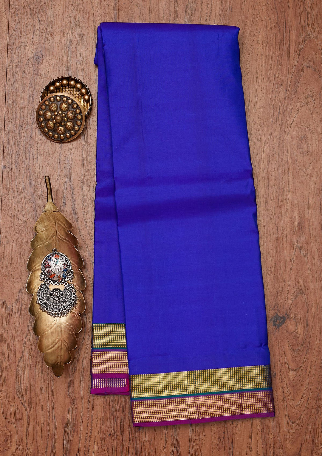 Royal Blue Zariwork Pure Silk Designer Unstitched Saree - Koskii