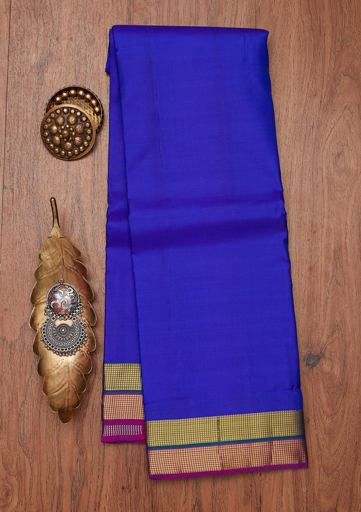 Royal Blue Zariwork Pure Silk Designer Unstitched Saree - Koskii