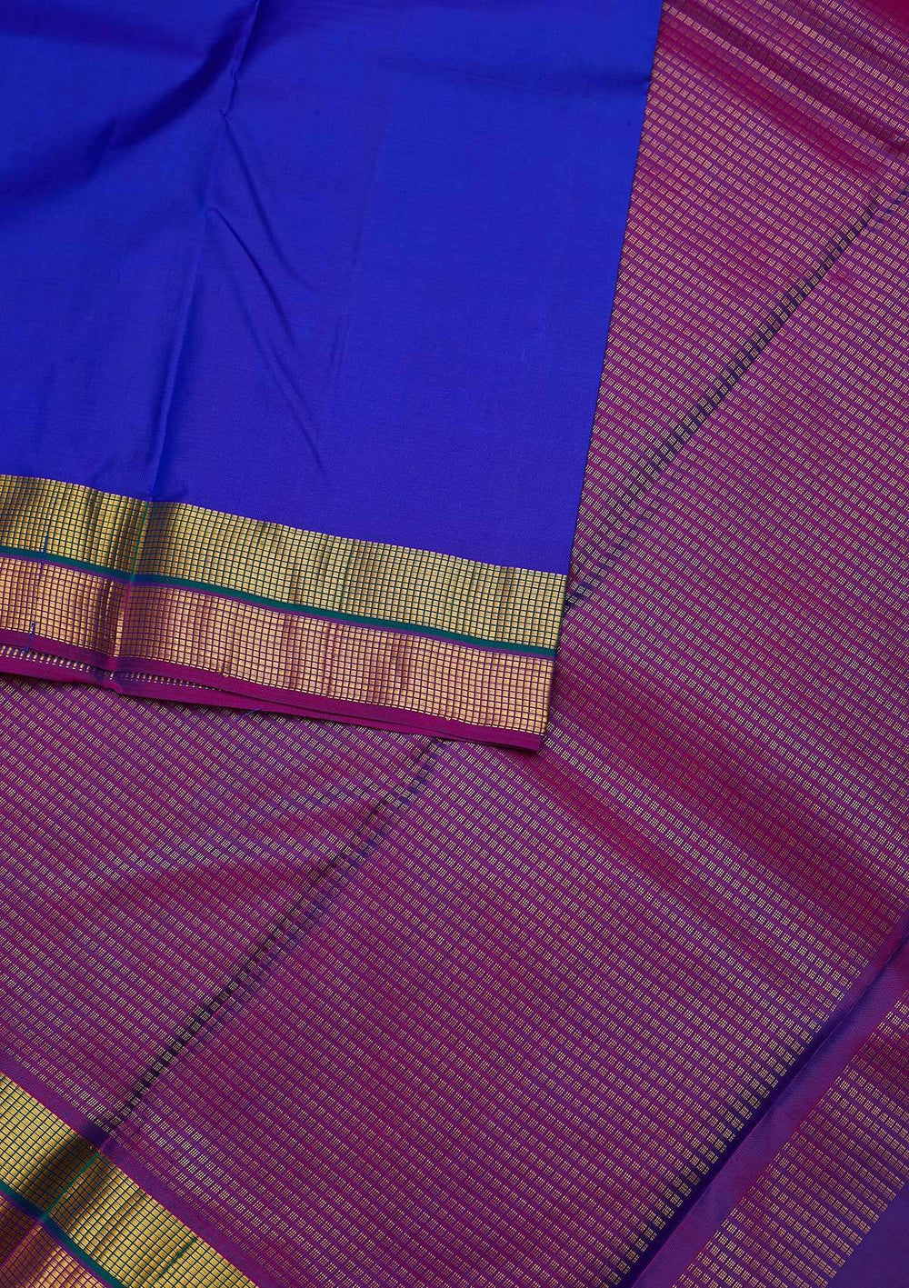 Royal Blue Zariwork Pure Silk Designer Unstitched Saree - Koskii