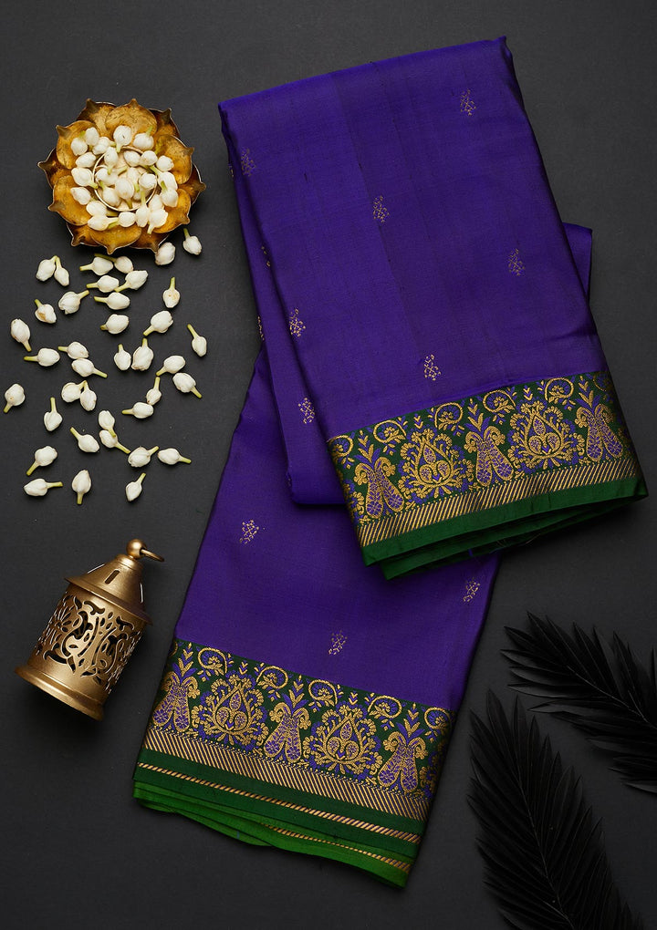 Royal Blue Zariwork Pure Silk Designer Saree - Koskii