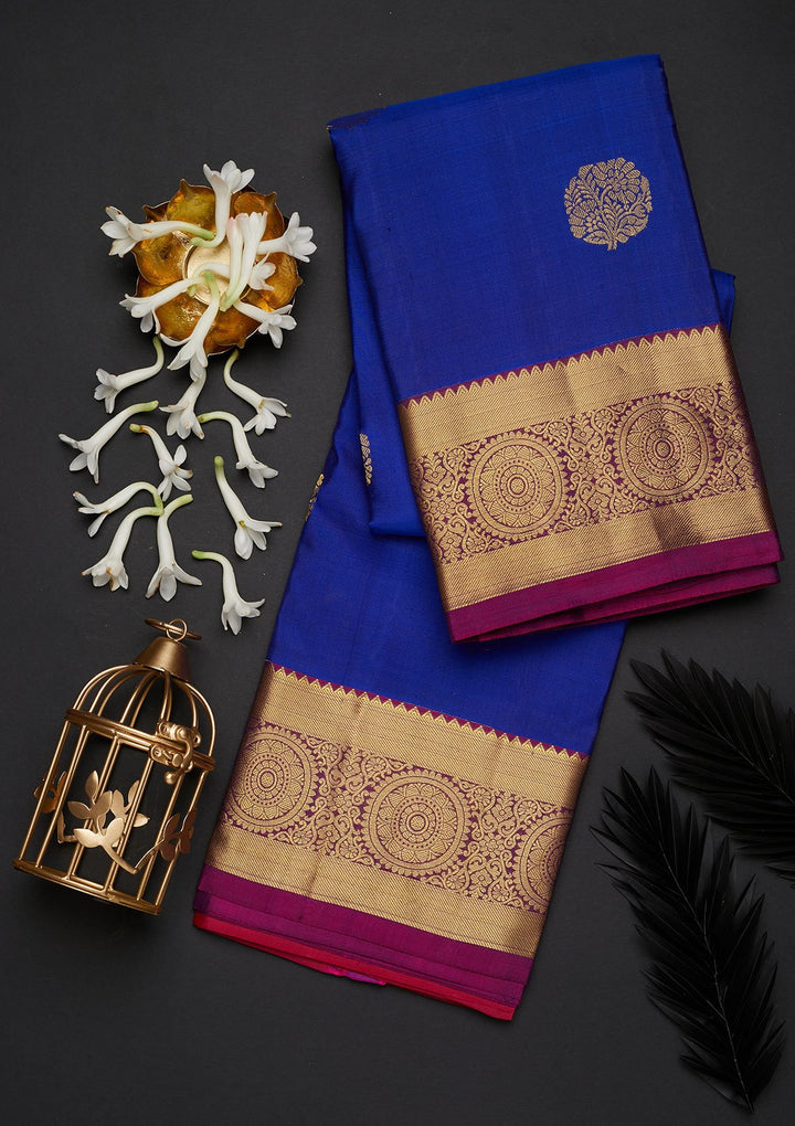 Royal Blue Zariwork Pure Silk Designer Saree - Koskii