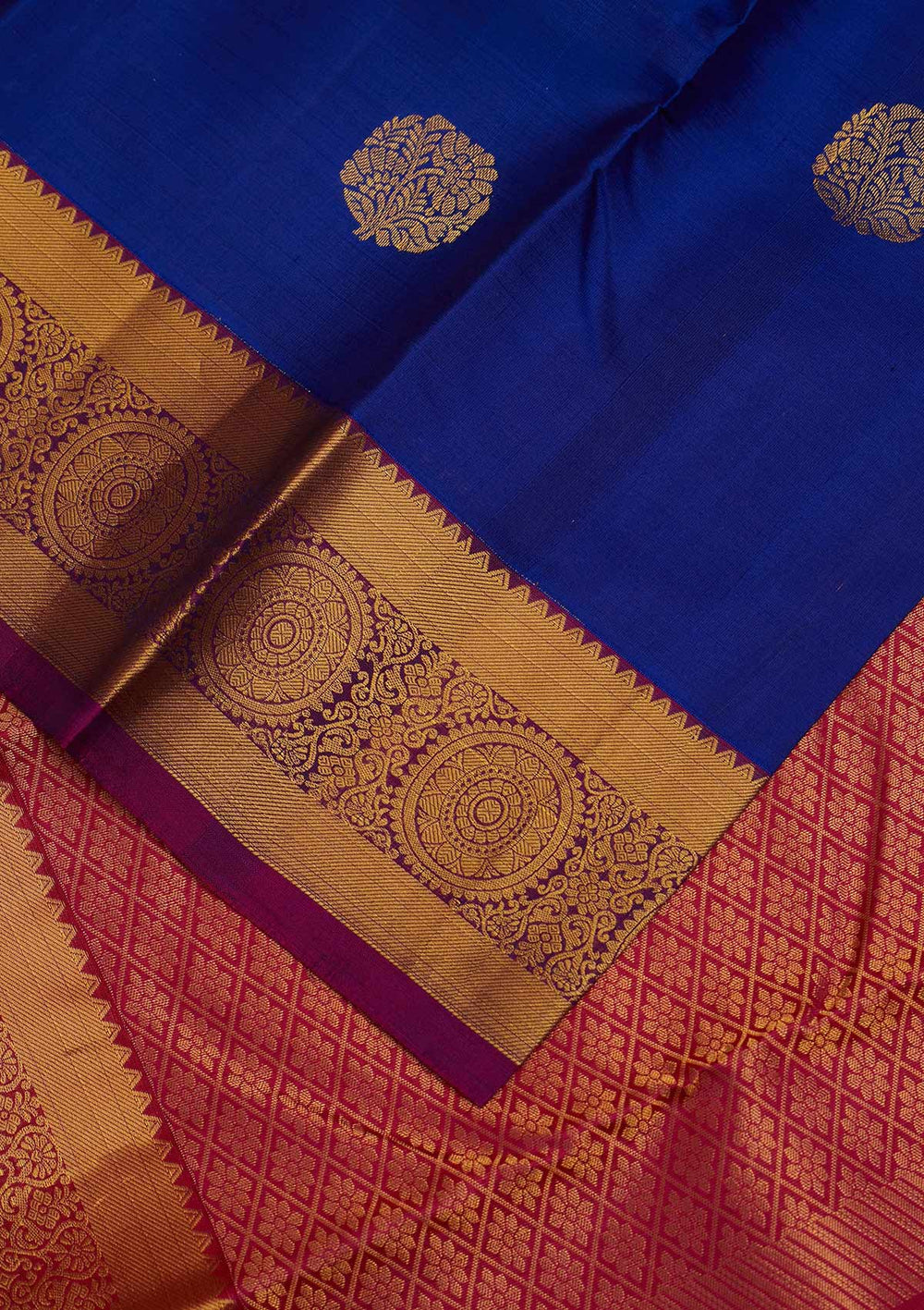 Royal Blue Zariwork Pure Silk Designer Saree - Koskii