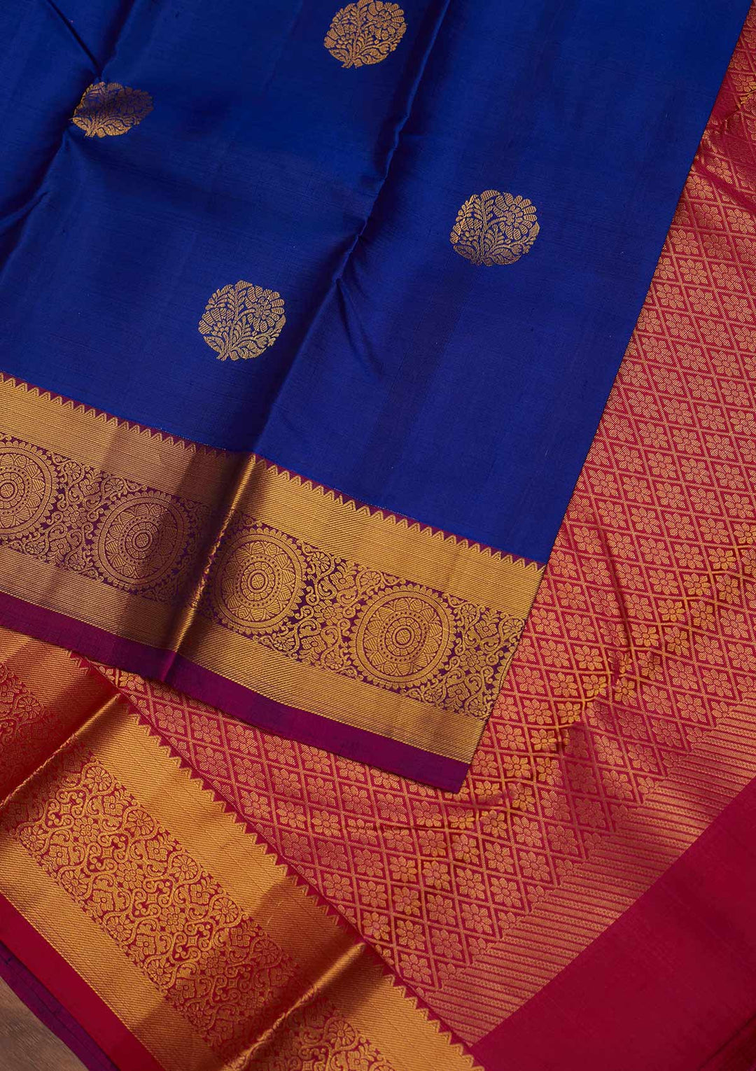Royal Blue Zariwork Pure Silk Designer Saree - Koskii
