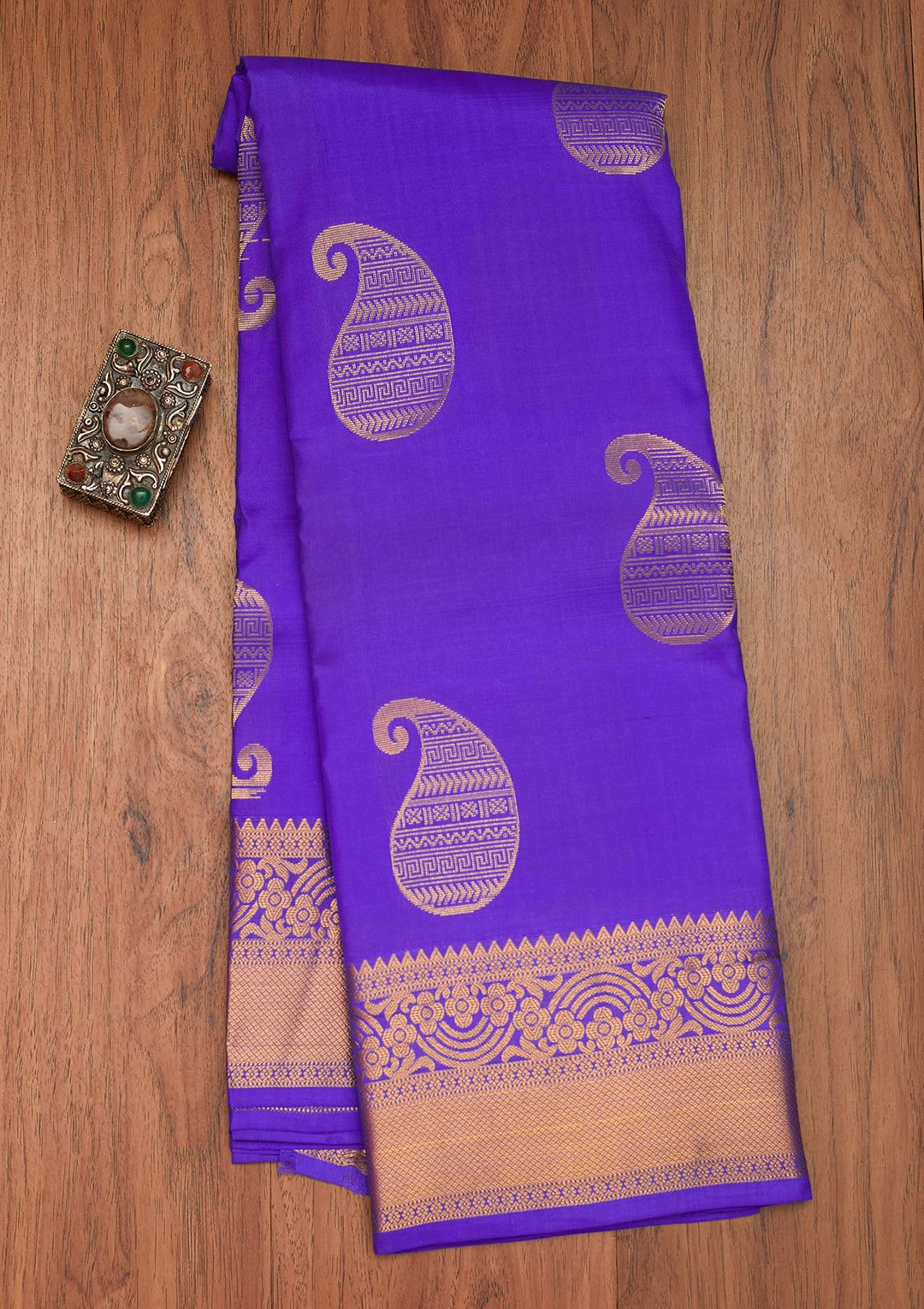 Royal Blue Zariwork Pure Silk Saree- Koskii