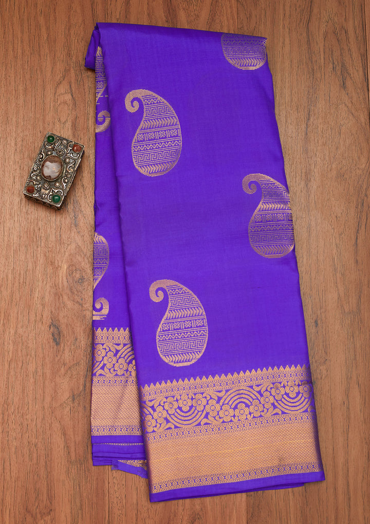 Royal Blue Zariwork Pure Silk Saree- Koskii