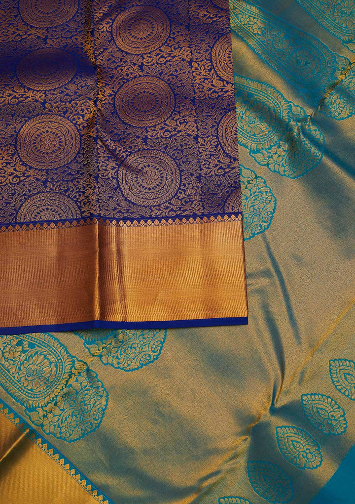Royal Blue Zariwork Pure Silk Designer Saree - Koskii