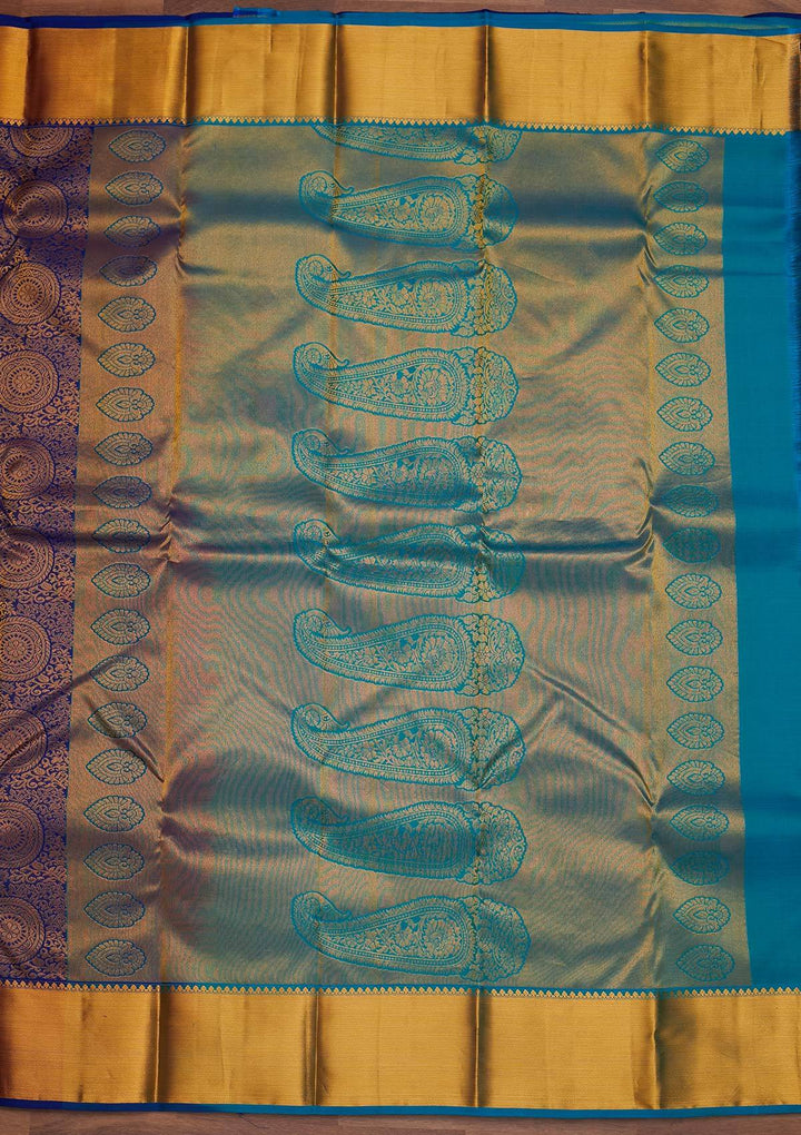 Royal Blue Zariwork Pure Silk Designer Saree - Koskii