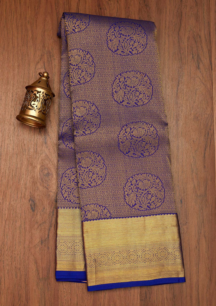 Royal Blue Zariwork Pure Silk Saree- Koskii