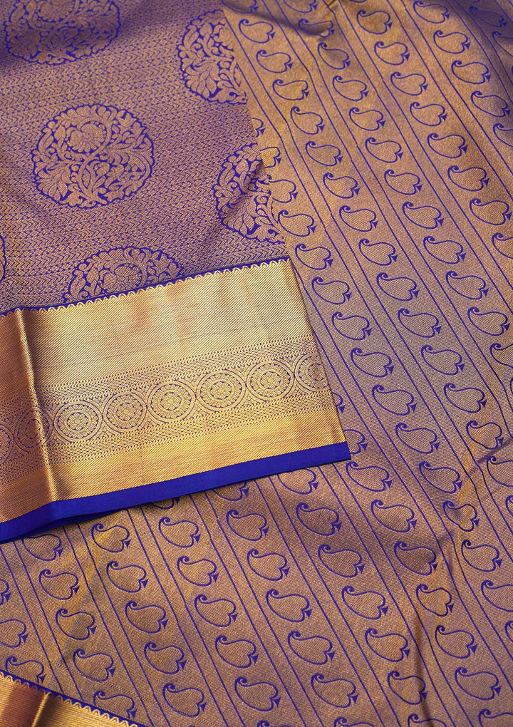Royal Blue Zariwork Pure Silk Saree - Koskii