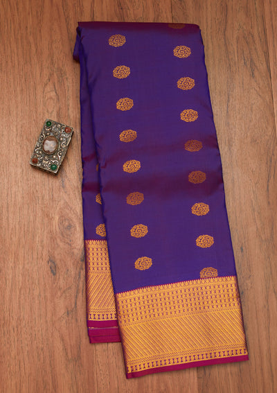 Royal Blue Zariwork Pure Silk Saree- Koskii