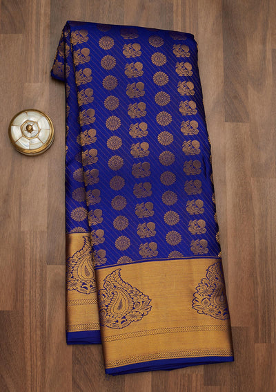 Royal Blue Zariwork Pure Silk Saree-Koskii
