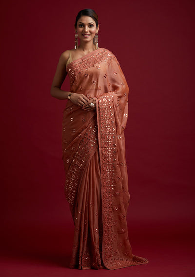 Rust Gotapatti Semi Crepe Designer Saree - koskii