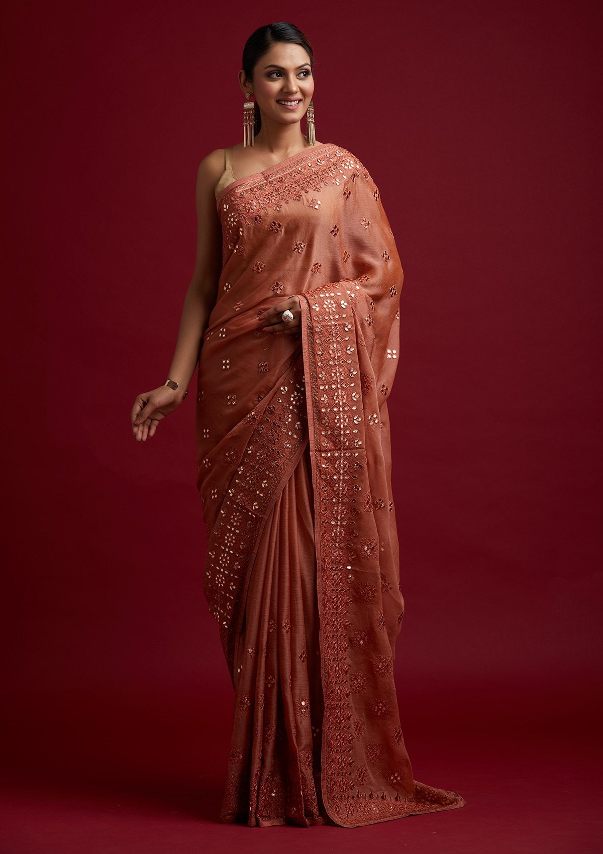 Rust Gotapatti Semi Crepe Designer Saree - koskii