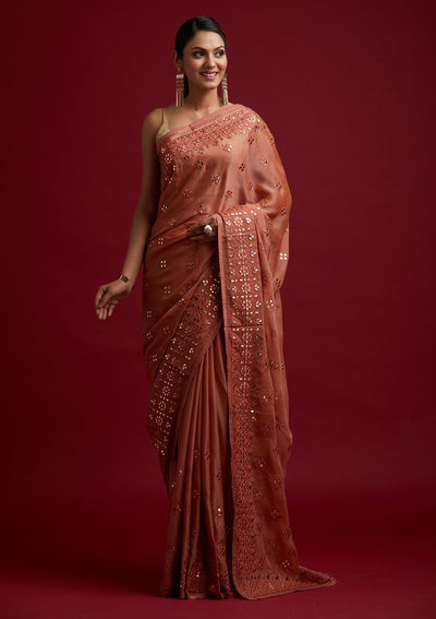 Rust Gotapatti Semi Crepe Designer Saree - koskii