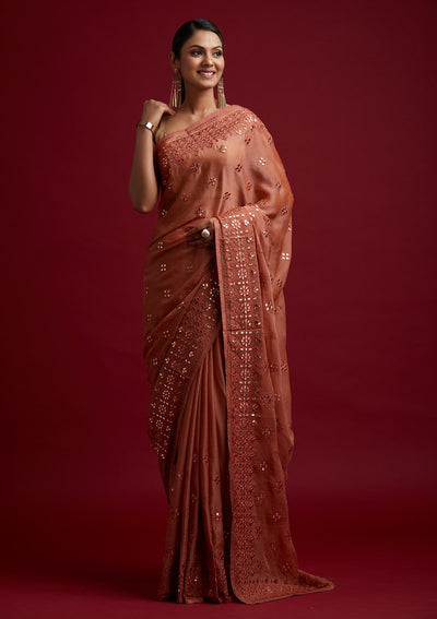 Rust Gotapatti Semi Crepe Designer Saree - koskii