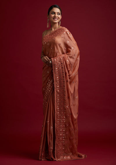 Rust Gotapatti Semi Crepe Designer Saree - koskii