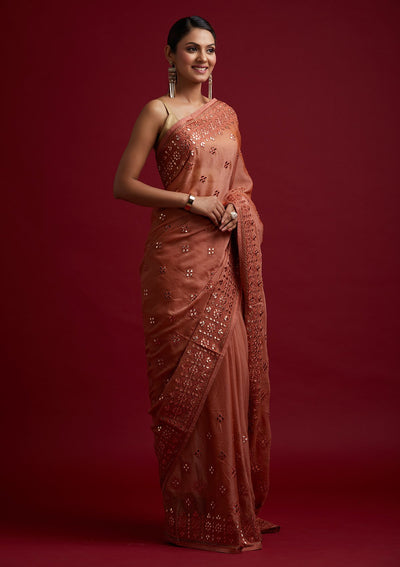 Rust Gotapatti Semi Crepe Designer Saree - koskii