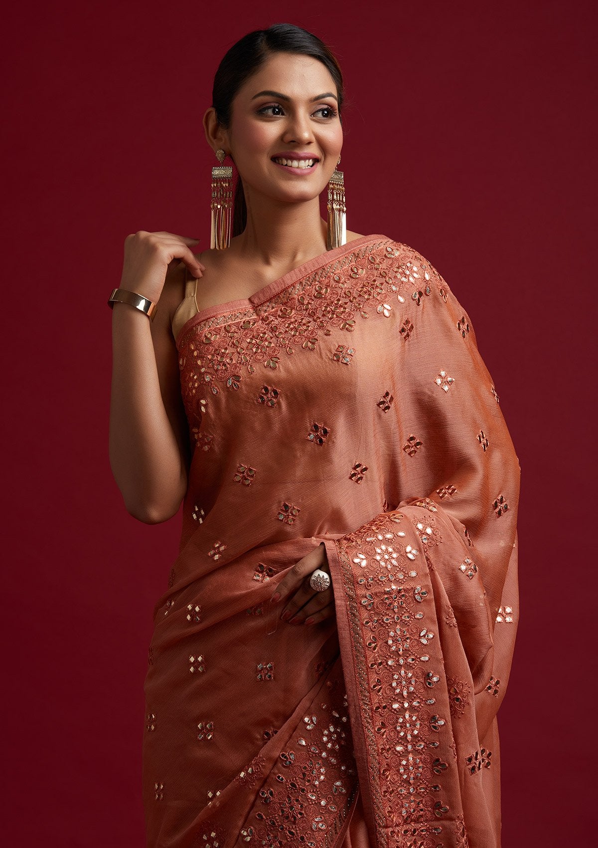 Rust Gotapatti Semi Crepe Designer Saree - koskii