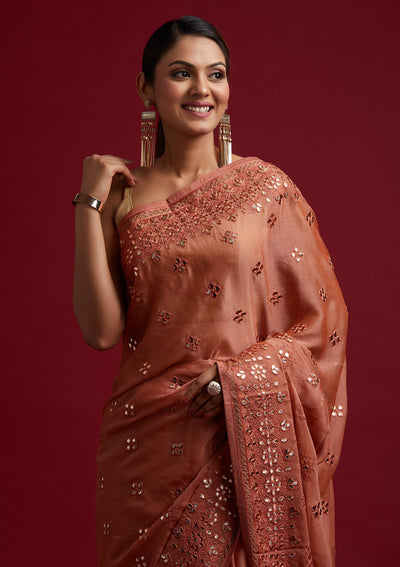 Rust Gotapatti Semi Crepe Designer Saree - koskii