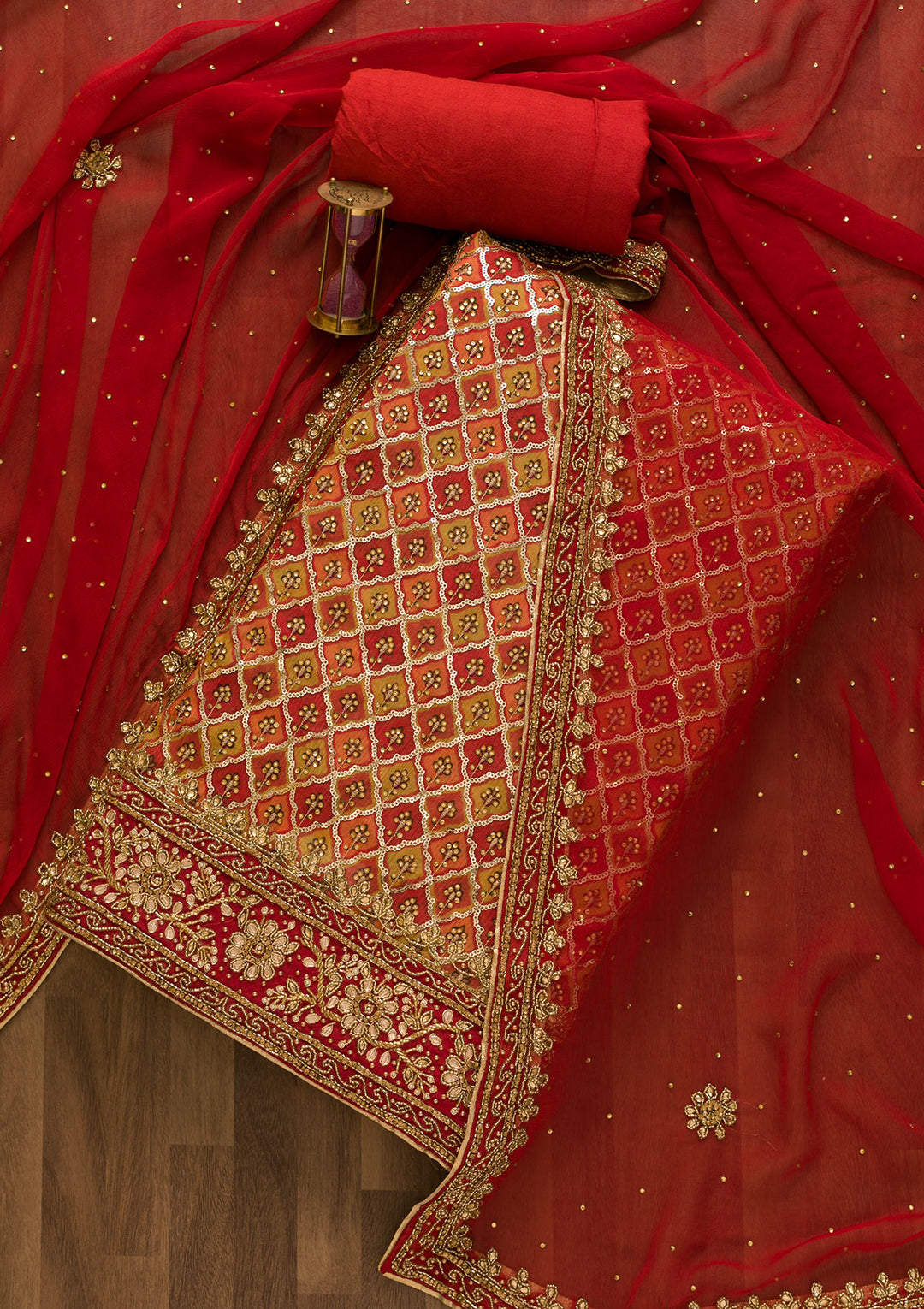 Rust Sequins Georgette Unstitched Salwar Suit-Koskii