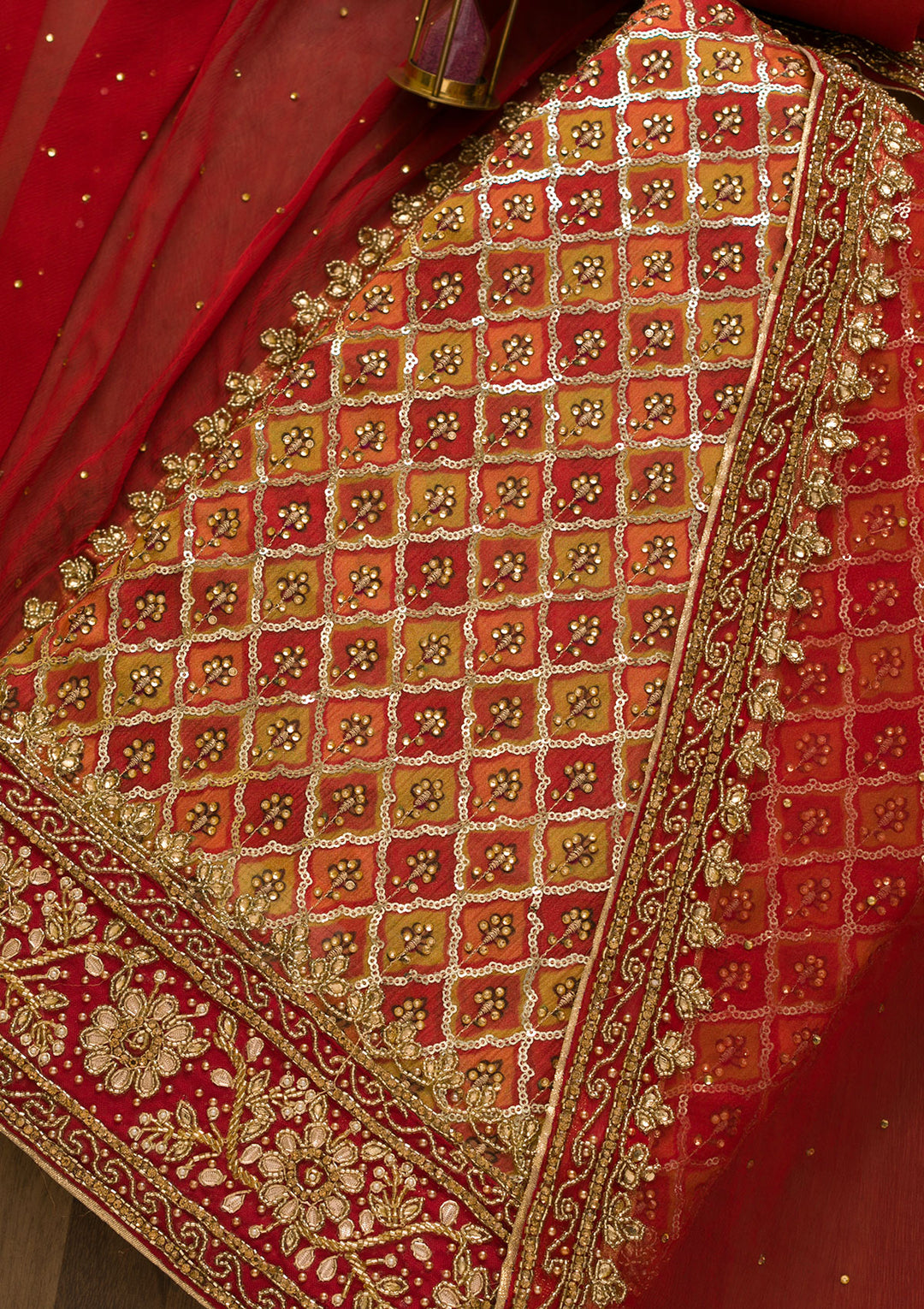 Rust Sequins Georgette Unstitched Salwar Suit-Koskii
