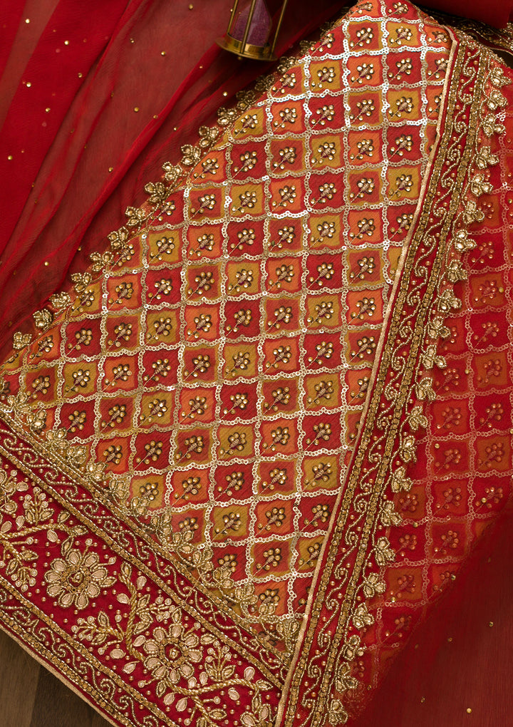 Rust Sequins Georgette Unstitched Salwar Suit-Koskii