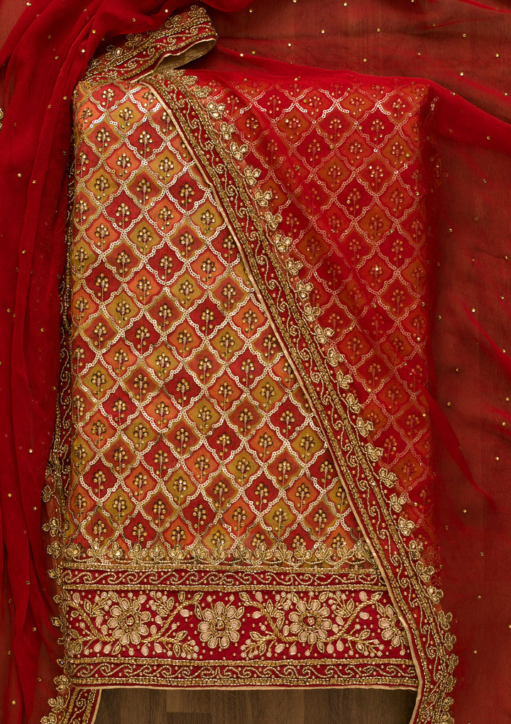 Rust Sequins Georgette Unstitched Salwar Suit-Koskii